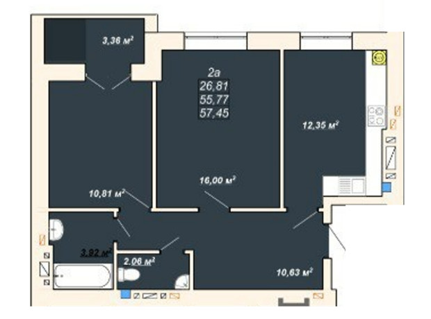 ЖК Атмосфера: планування 2-кімнатної квартири 57.45 м²