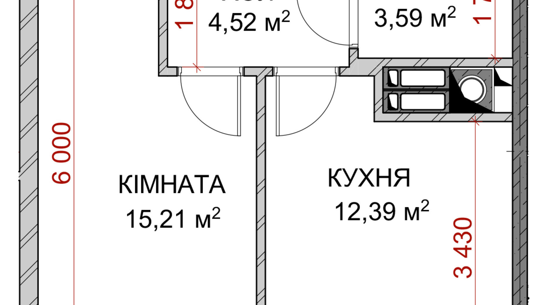 Планування 1-кімнатної квартири в ЖК Riverside 35.46 м², фото 516427