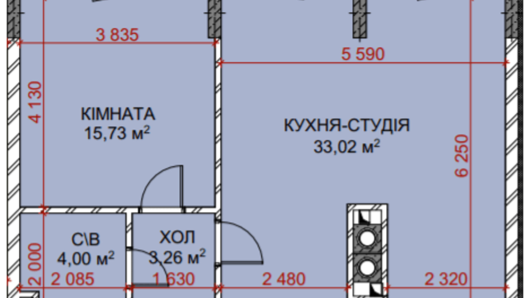 Планировка 1-комнатной квартиры в ЖК Riverside 56.01 м², фото 516448