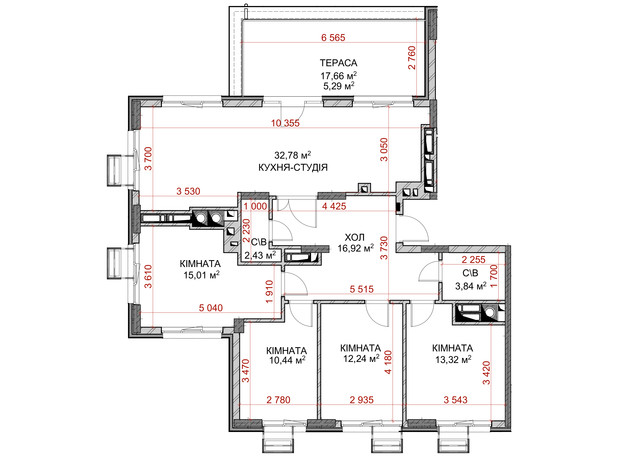 ЖК Riverside: планировка 4-комнатной квартиры 112.27 м²