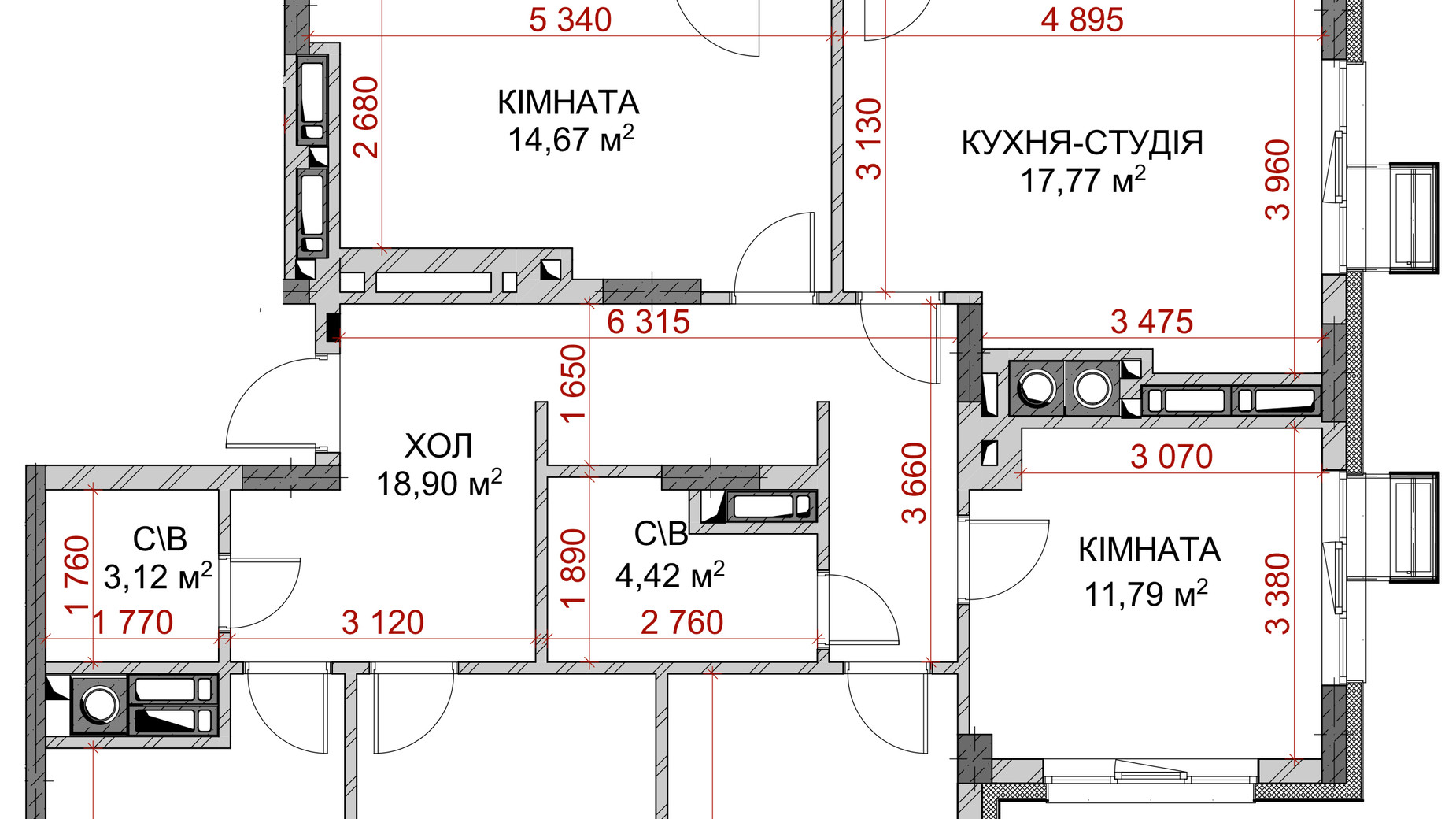 Планування 5-кімнатної квартири в ЖК Riverside 111.46 м², фото 516487