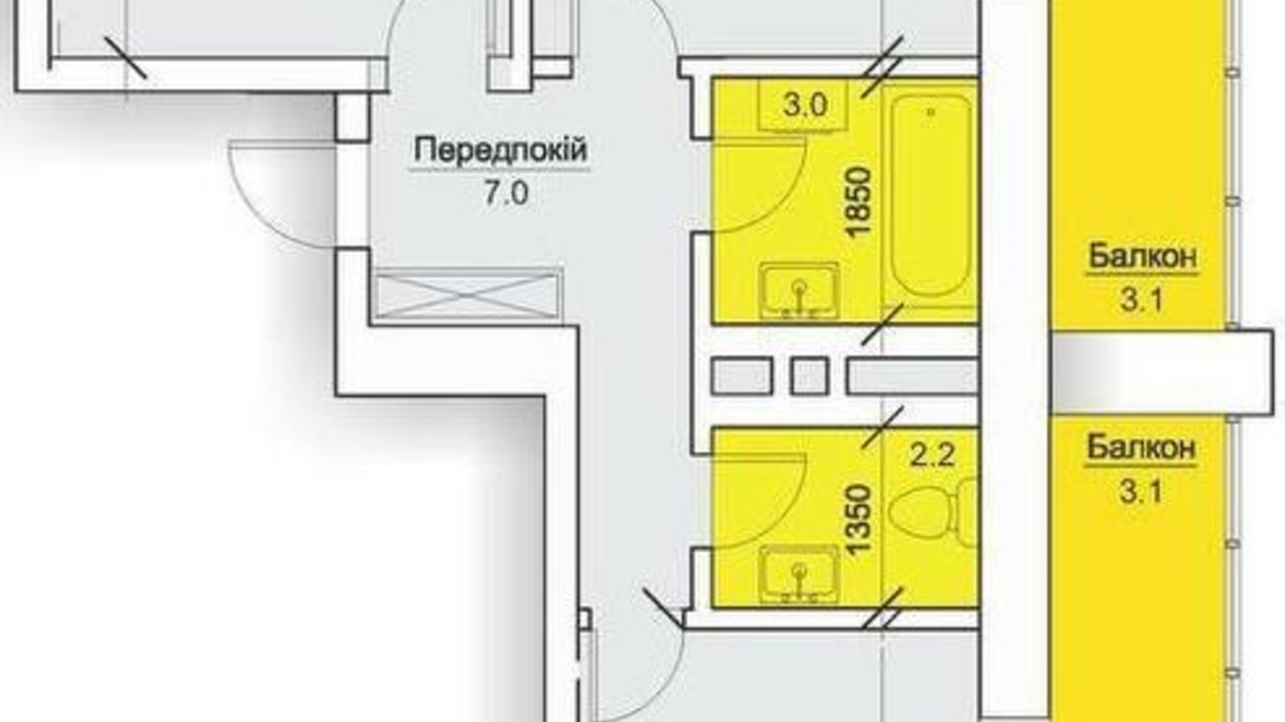 Планировка 2-комнатной квартиры в ЖК Всі Свої 66.1 м², фото 517346