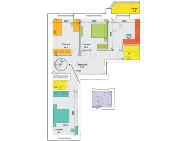 ЖК Всі Свої: планировка 3-комнатной квартиры 110.2 м²