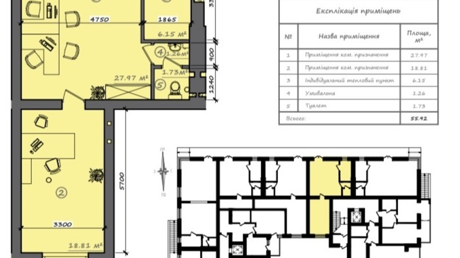 Планировка торгового помещения в ЖК Итальянский 56 м², фото 517526