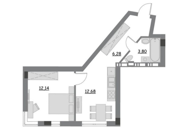 ЖК Lantana: планировка 1-комнатной квартиры 34.9 м²