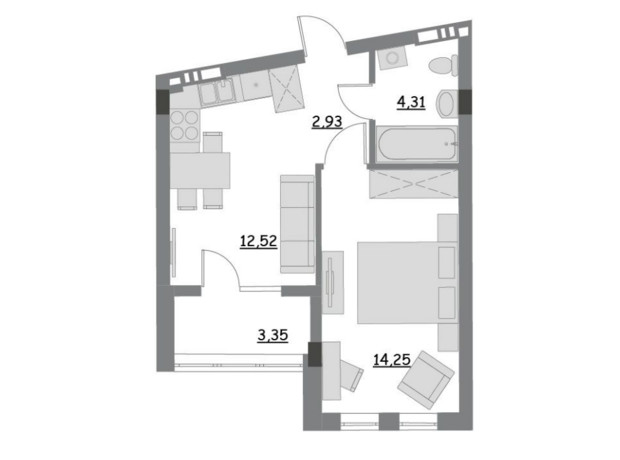 ЖК Lantana: планування 1-кімнатної квартири 37.36 м²