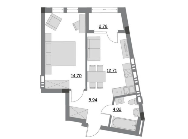 ЖК Lantana: планування 1-кімнатної квартири 40.15 м²