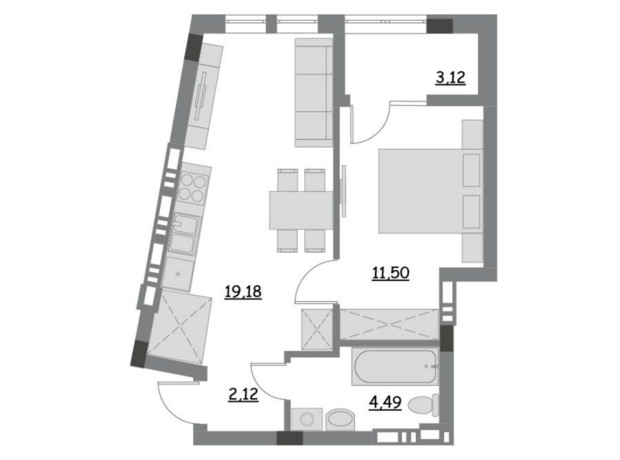 ЖК Lantana: планировка 1-комнатной квартиры 40.41 м²