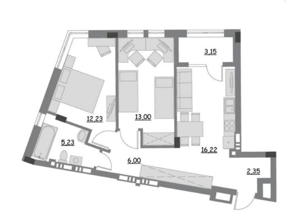 ЖК Lantana: планировка 2-комнатной квартиры 58.18 м²