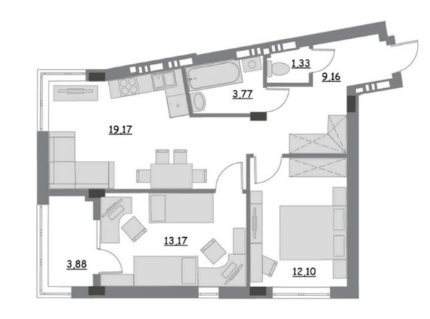 ЖК Lantana: планировка 2-комнатной квартиры 62.58 м²