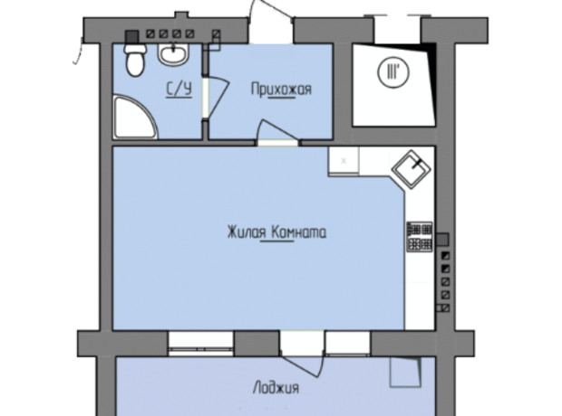 ЖК Лівобережний: планування 1-кімнатної квартири 42 м²