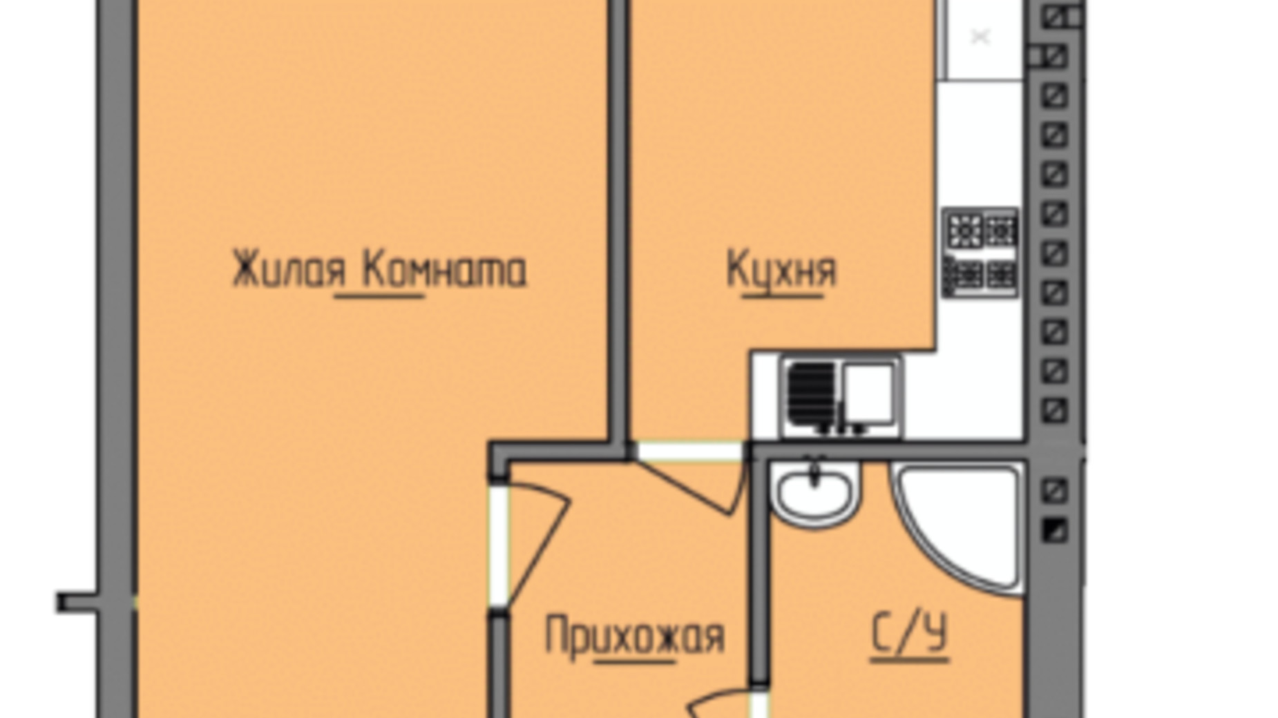 Планування 1-кімнатної квартири в Клубний будинок Лівобережний 41.5 м², фото 517702