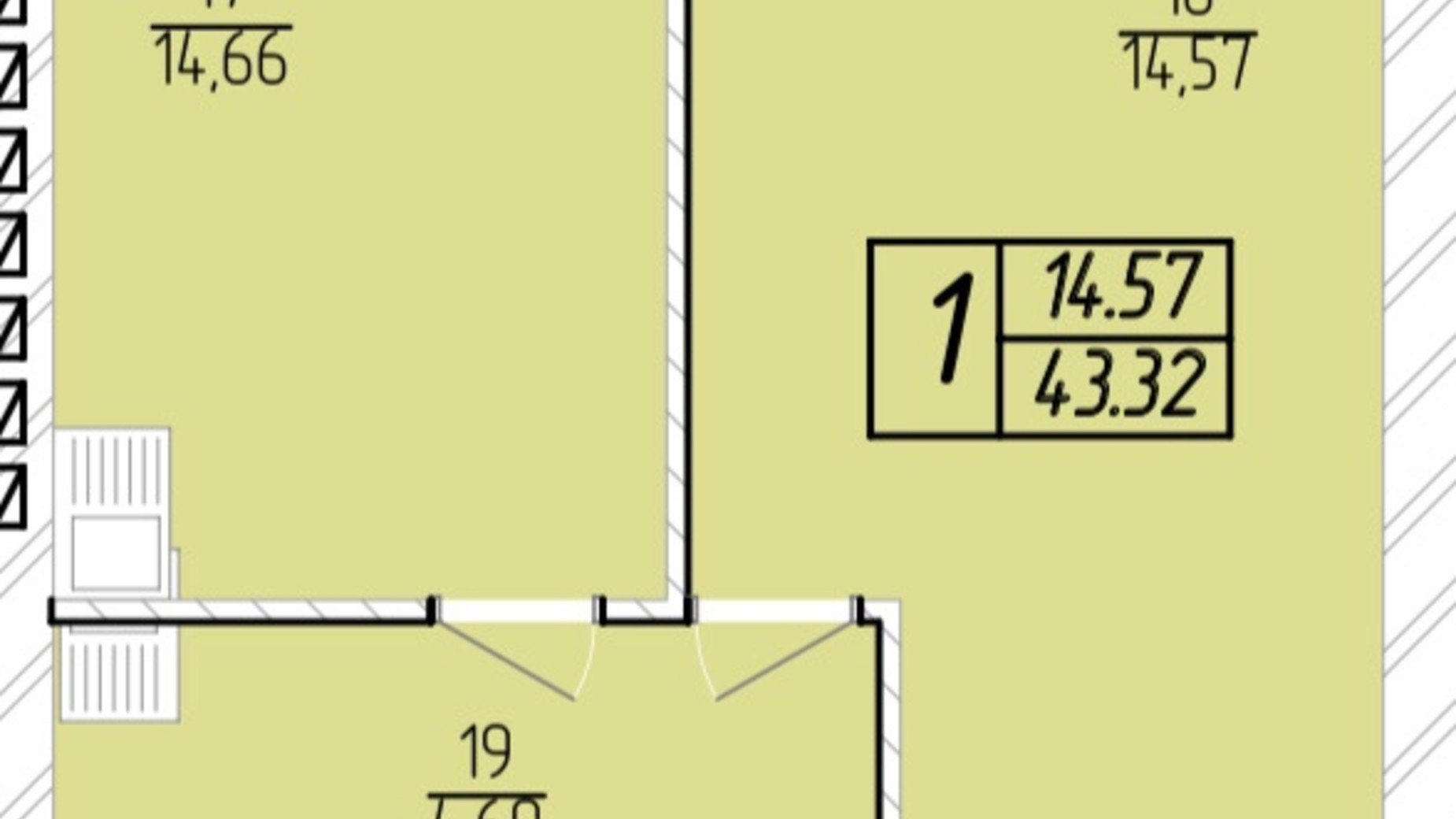 Планування 1-кімнатної квартири в ЖК Sportcity 43.32 м², фото 518345