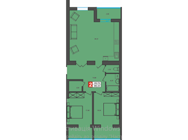 ЖК Sportcity: планировка 3-комнатной квартиры 98.33 м²