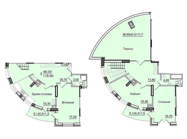 ЖК Буковинський: планування 3-кімнатної квартири 118 м²