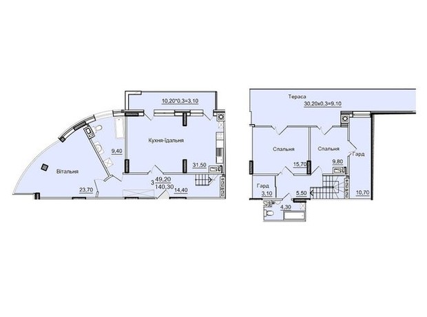 ЖК Буковинский: планировка 3-комнатной квартиры 140.3 м²