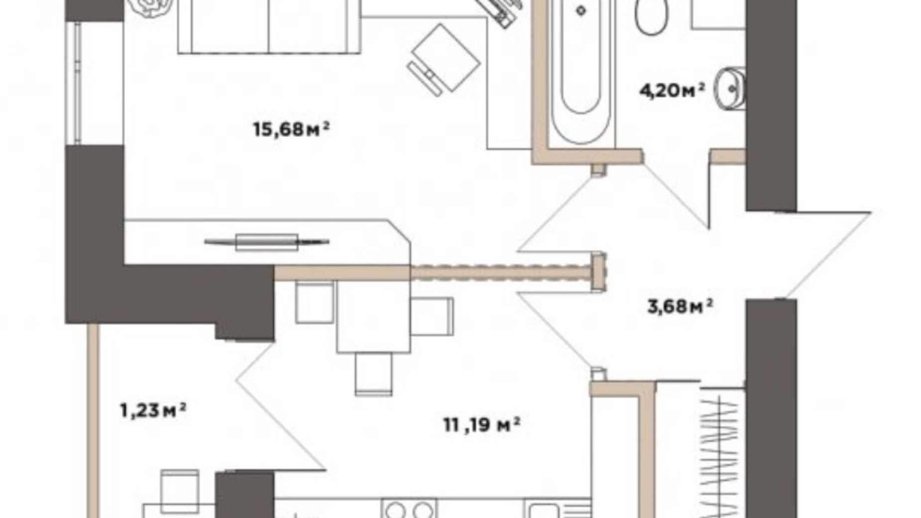 Планировка 1-комнатной квартиры в ЖК Park Residence 37.74 м², фото 519718