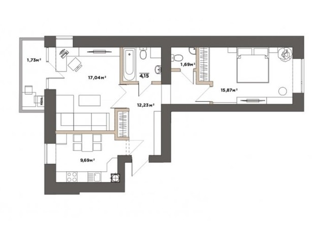 ЖК Park Residence: планування 2-кімнатної квартири 62.4 м²