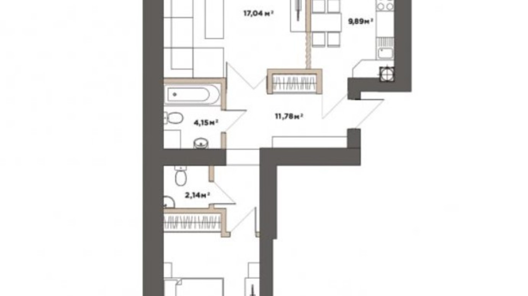 Планировка 2-комнатной квартиры в ЖК Park Residence 62.47 м², фото 519733