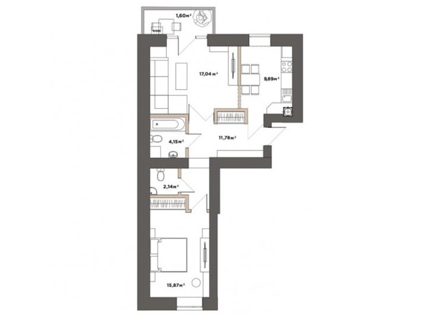 ЖК Park Residence: планировка 2-комнатной квартиры 62.47 м²