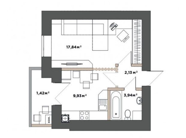 ЖК Park Residence: планировка 1-комнатной квартиры 35.26 м²