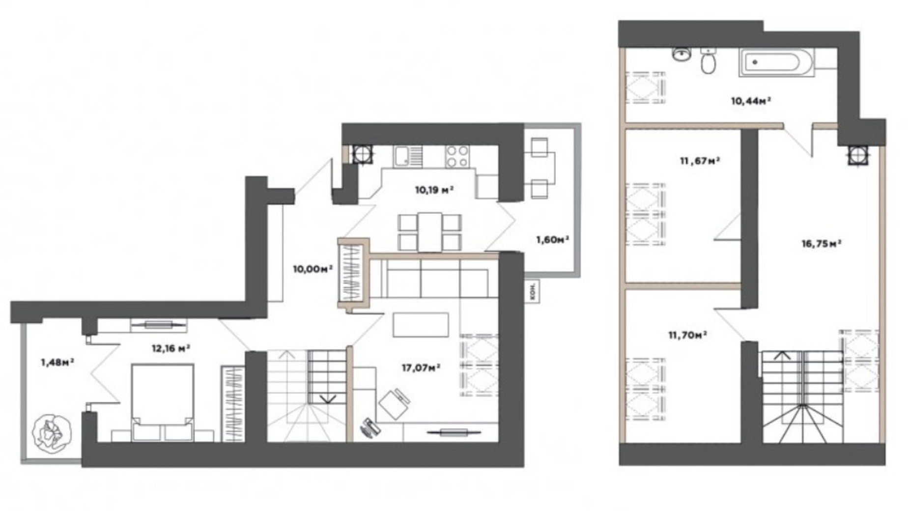 Планування багато­рівневої квартири в ЖК Park Residence 104.19 м², фото 519754