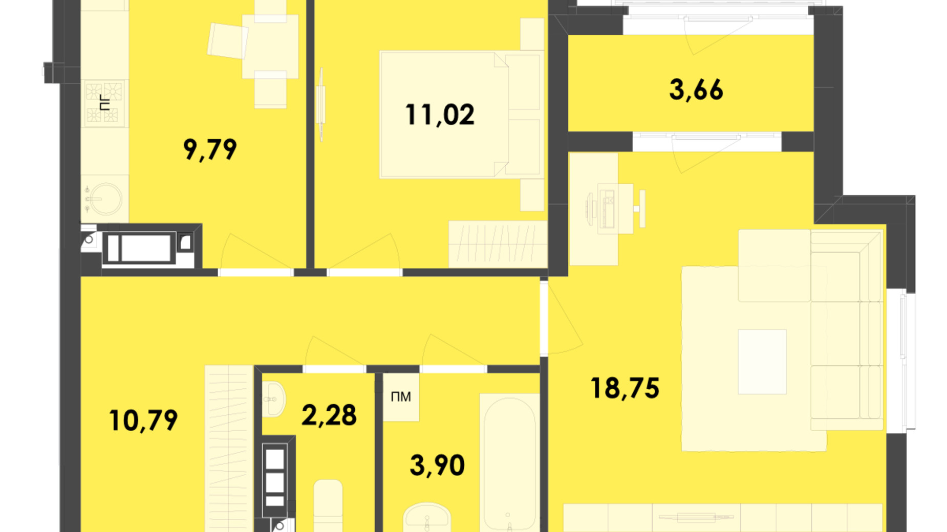 Планування 2-кімнатної квартири в ЖК River City 60.19 м², фото 519766
