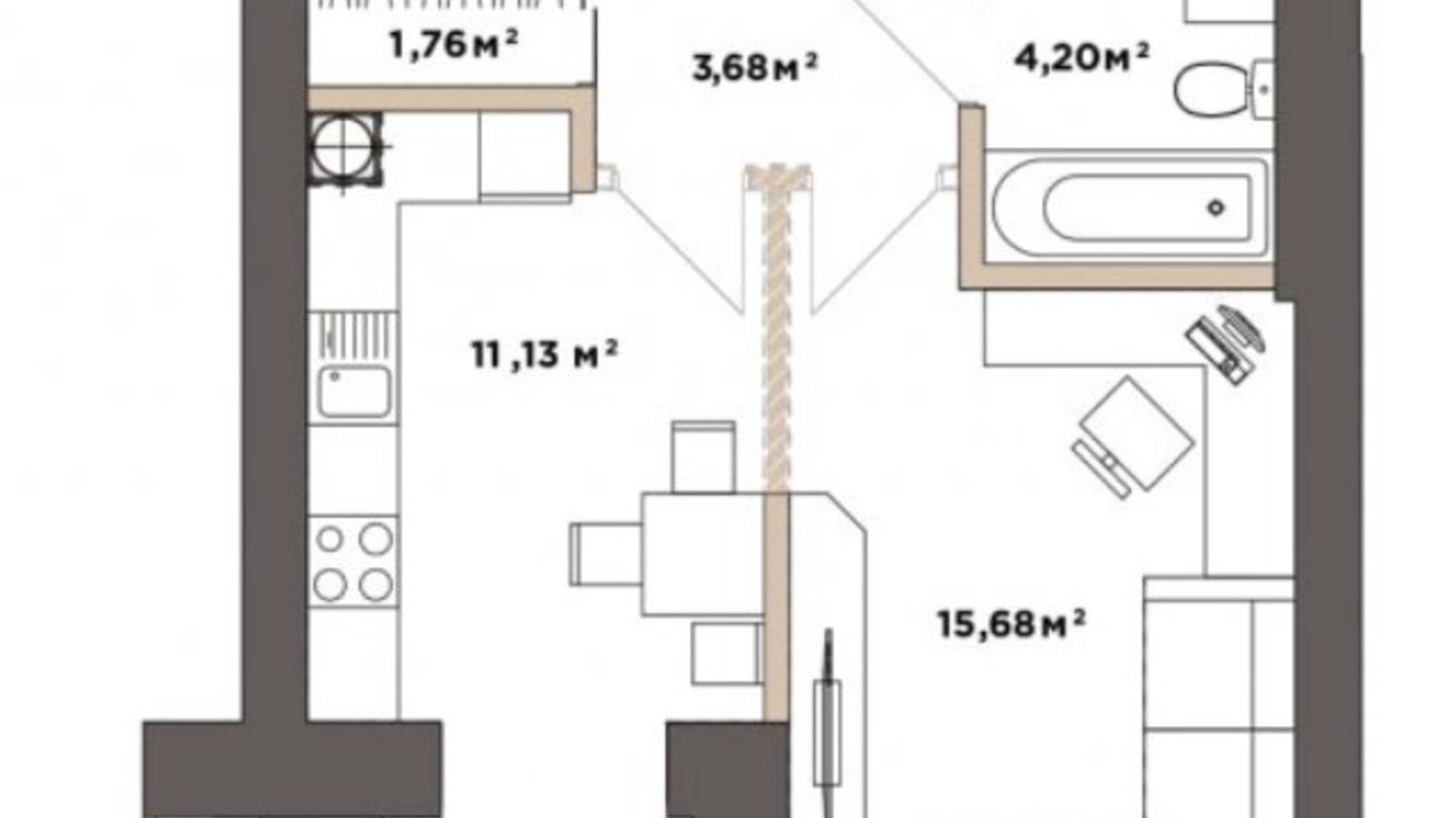 Планування 1-кімнатної квартири в ЖК Park Residence 36.75 м², фото 519767