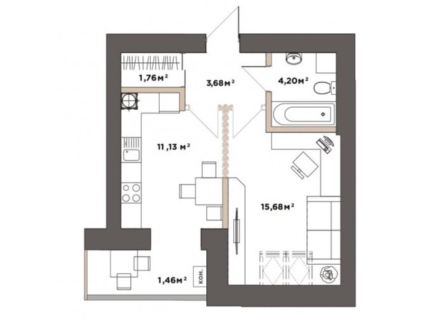 ЖК Park Residence: планировка 1-комнатной квартиры 36.75 м²