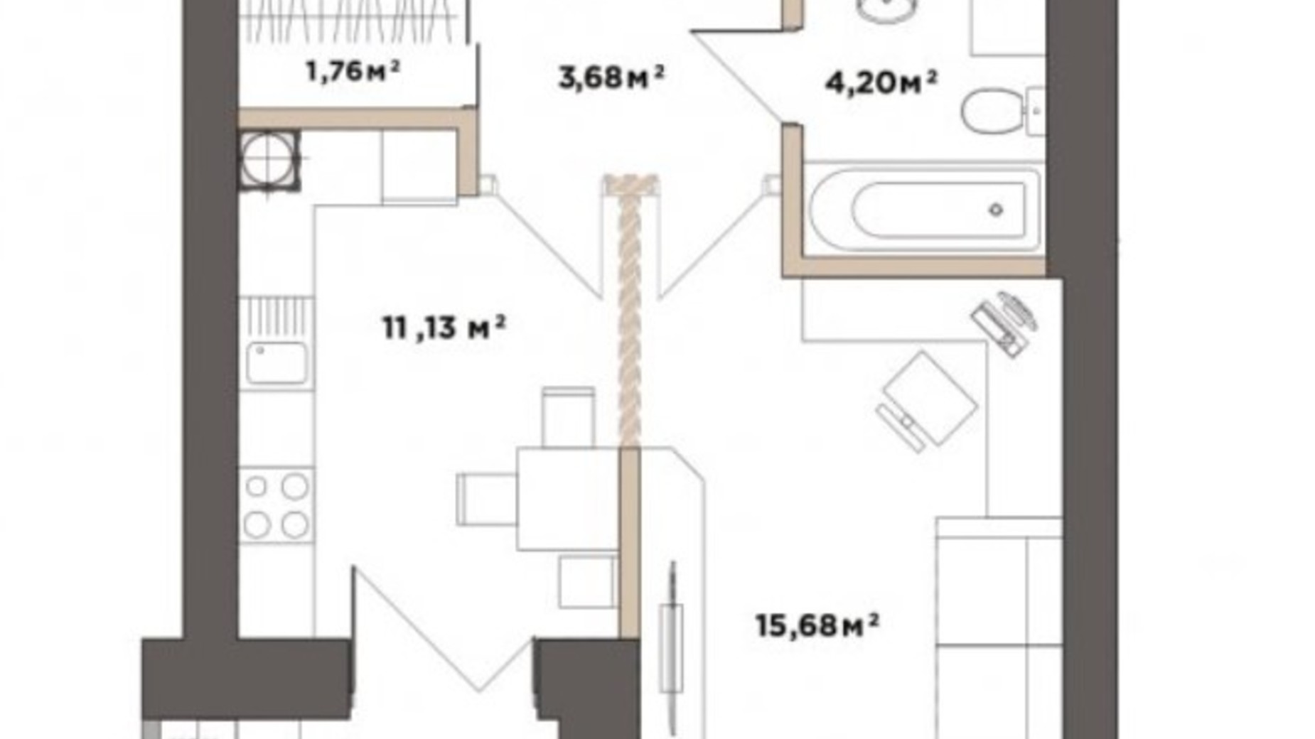 Планировка 1-комнатной квартиры в ЖК Park Residence 37.82 м², фото 519768