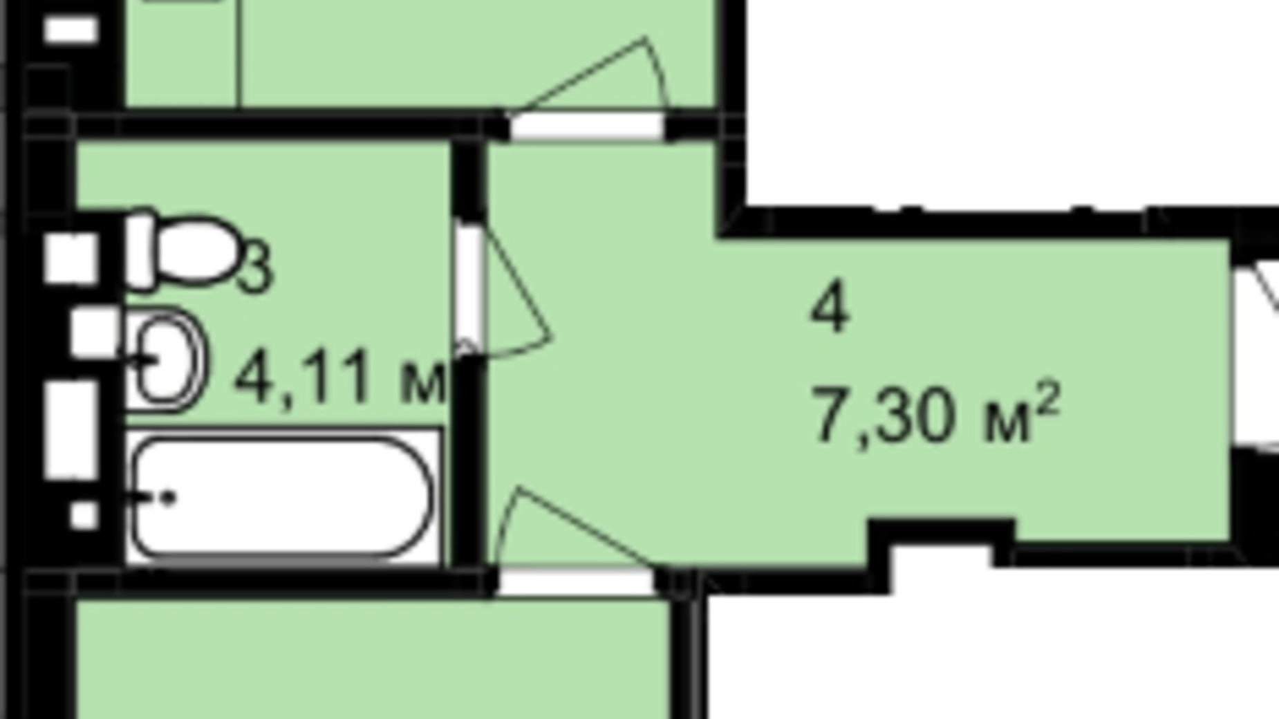 Планування 1-кімнатної квартири в ЖК Q-4 Quoroom Avenue 43.6 м², фото 521127