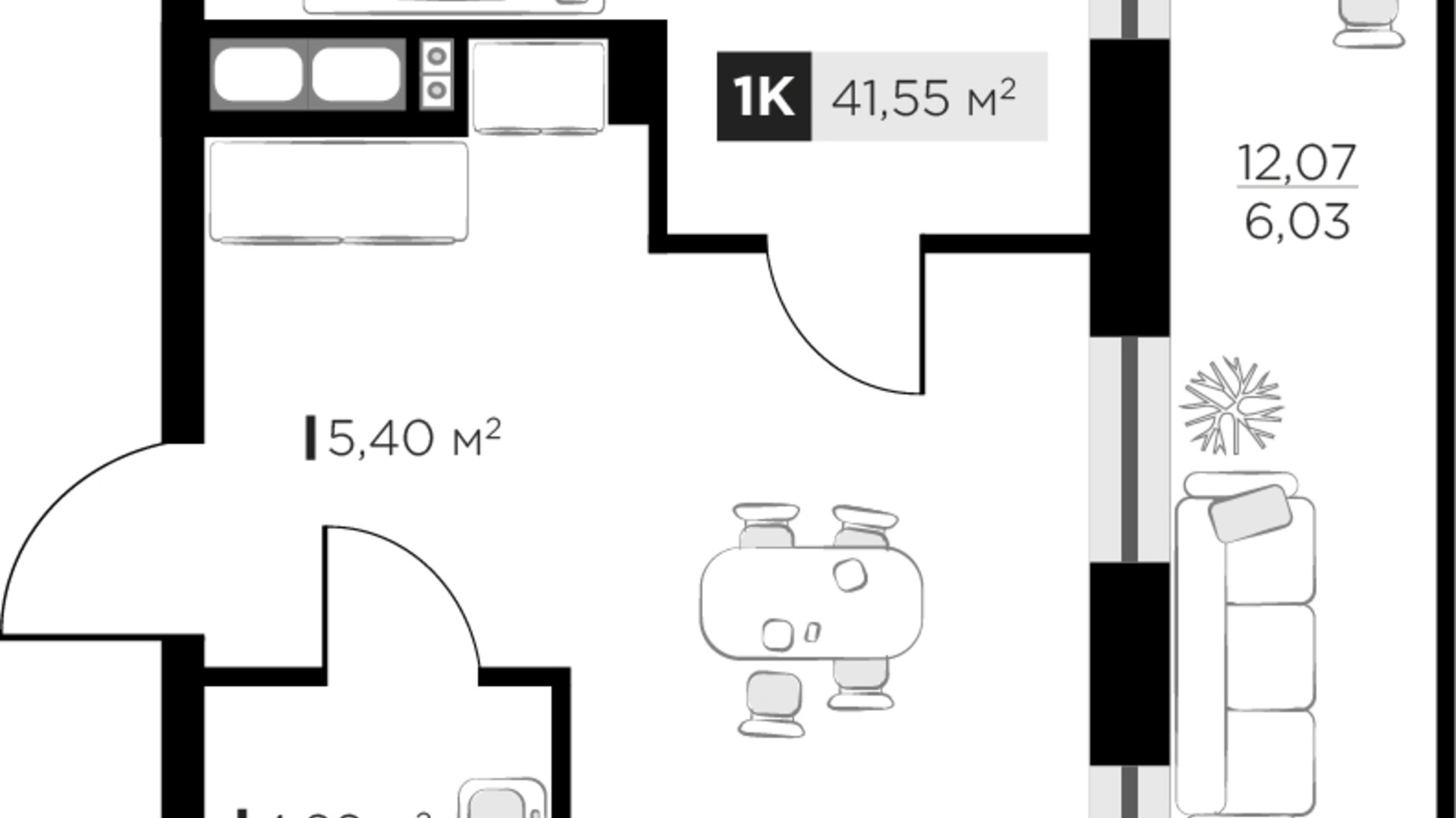 Планировка 1-комнатной квартиры в ЖК SILENT PARK 41.55 м², фото 521149