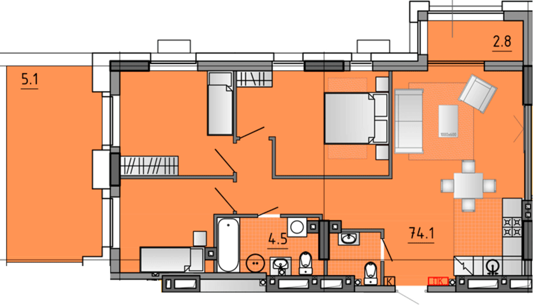 Планировка 3-комнатной квартиры в ЖК Космос 86.5 м², фото 521195