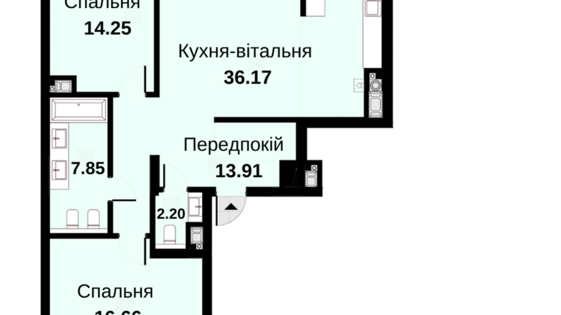 Планування 2-кімнатної квартири в ЖК Княжий Холл 96.33 м², фото 521835