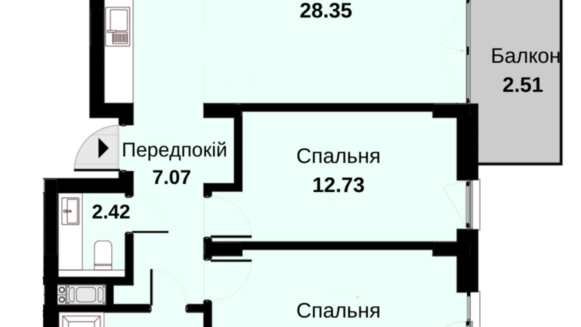 Планування 2-кімнатної квартири в ЖК Княжий Холл 75.25 м², фото 521837