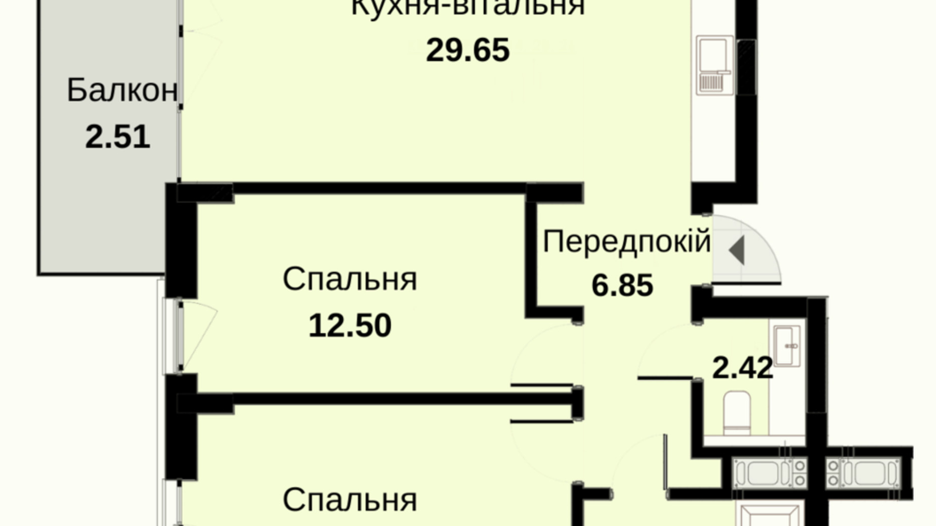 Планування 2-кімнатної квартири в ЖК Княжий Холл 75.87 м², фото 521839