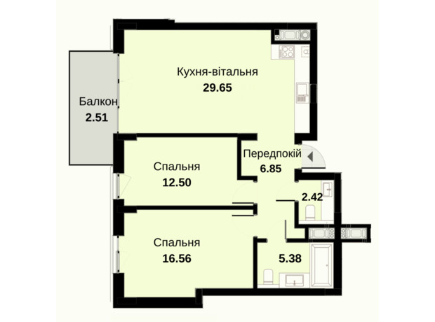 ЖК Княжий Холл: планування 2-кімнатної квартири 75.87 м² ЖК Княжий Холл: планування 2-кімнатної квартири 75.87 м²