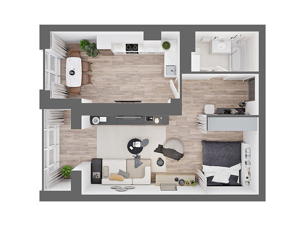 ЖК Новый Град: планировка 1-комнатной квартиры 63.04 м²