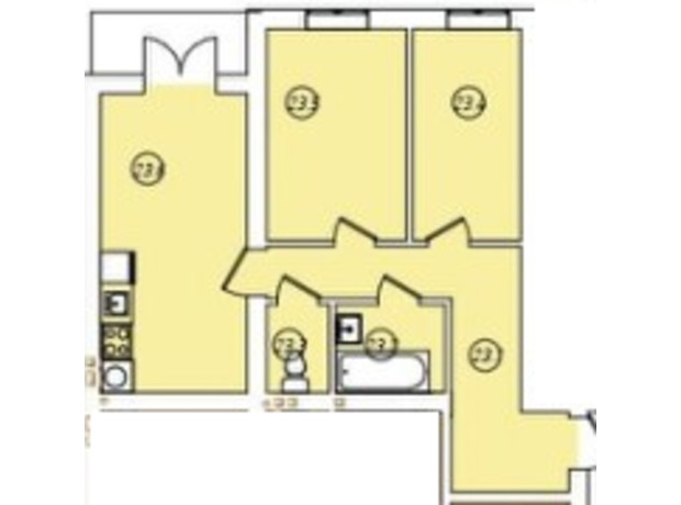 ЖК ул. Куземского: планировка 2-комнатной квартиры 53.78 м²
