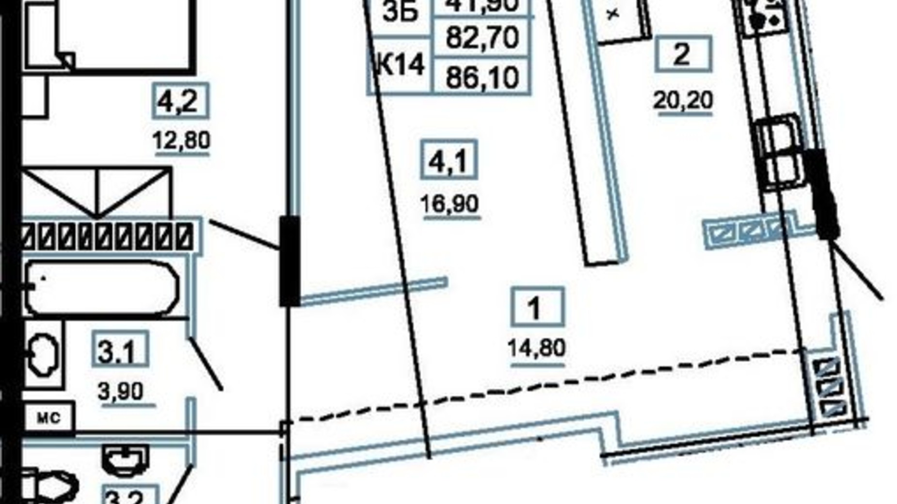 Планування 3-кімнатної квартири в ЖК Канада 86.1 м², фото 523710