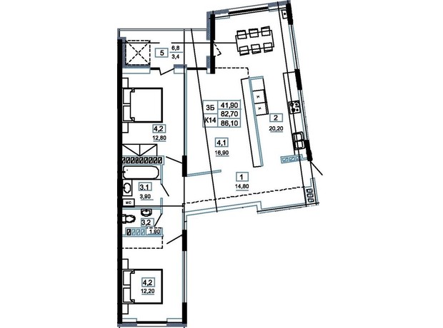 ЖК Канада: планировка 3-комнатной квартиры 86.1 м²