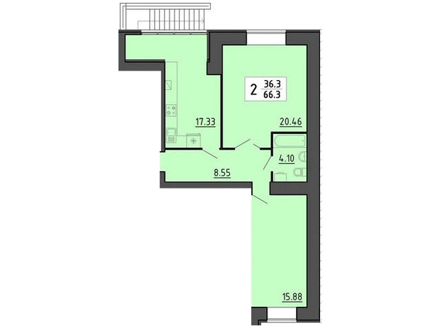 Квартал Энергия: планировка 2-комнатной квартиры 66.3 м²