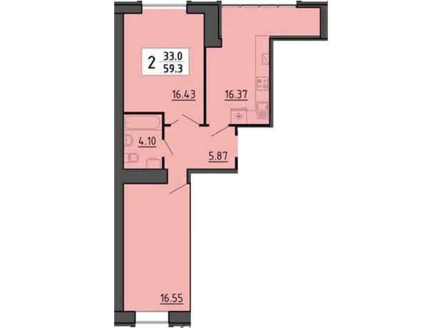 Квартал Энергия: планировка 2-комнатной квартиры 59.3 м²