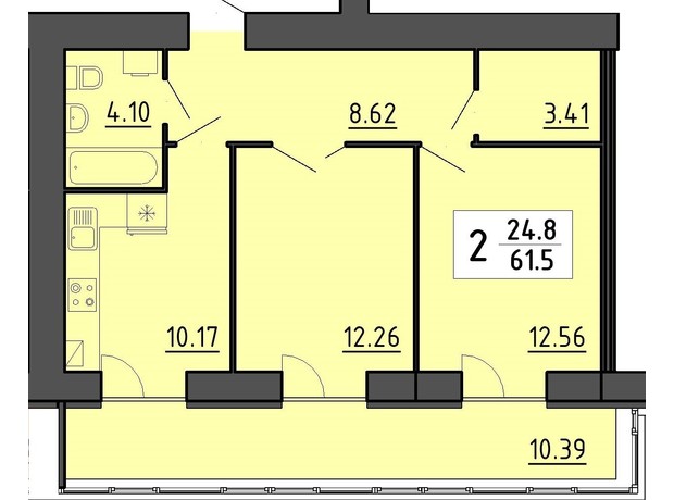 Квартал Енергія: планування 2-кімнатної квартири 62.1 м²