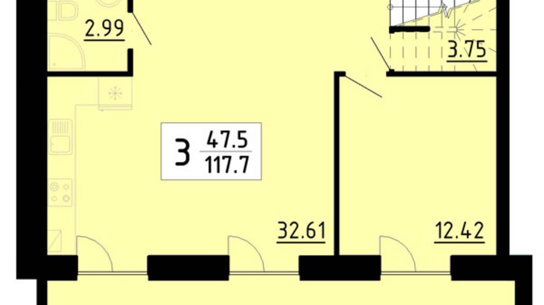 Планування 3-кімнатної квартири в Квартал Енергія 117.7 м², фото 524164