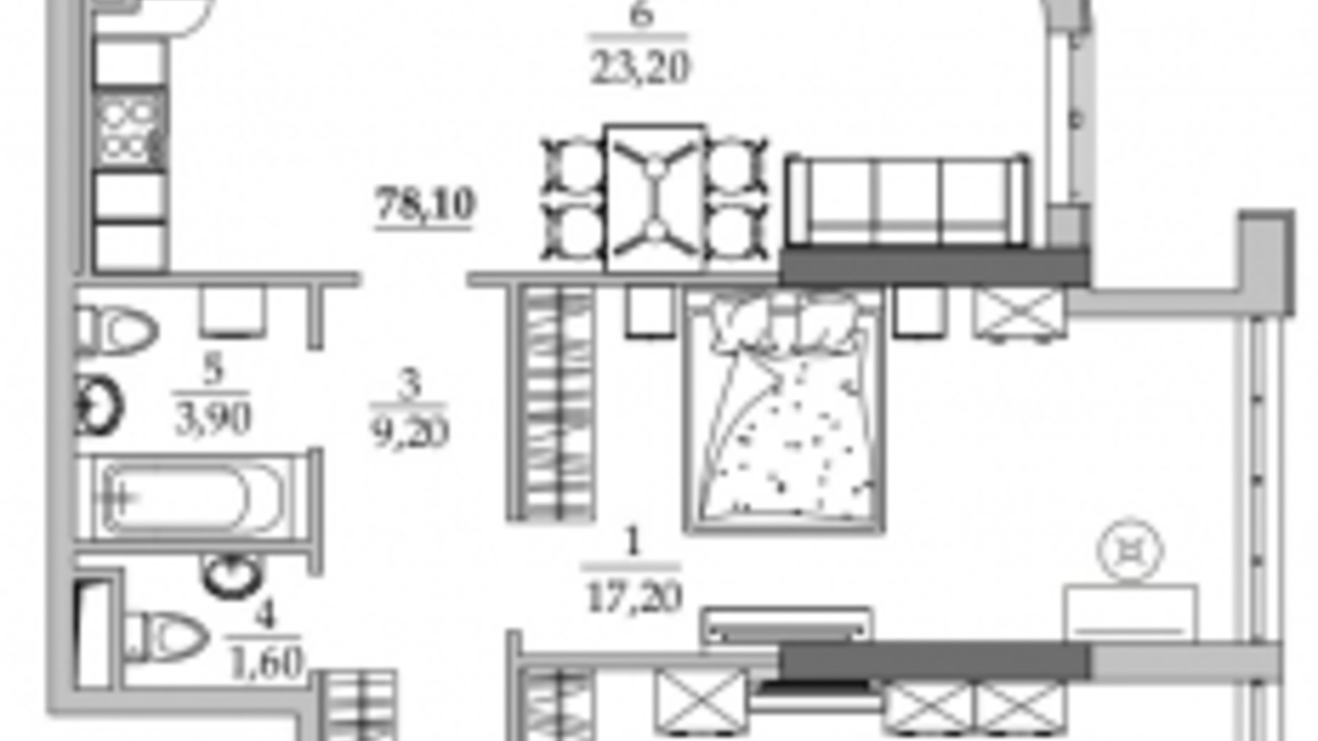 Планування 3-кімнатної квартири в ЖК Таїровські сади 78.1 м², фото 524301