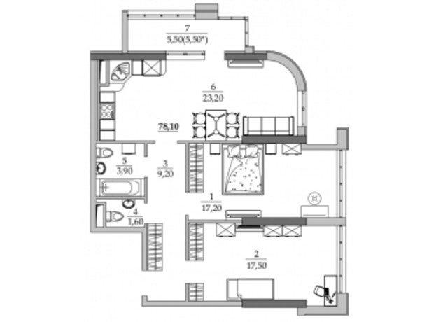 ЖК Таировские сады: планировка 3-комнатной квартиры 78.1 м²