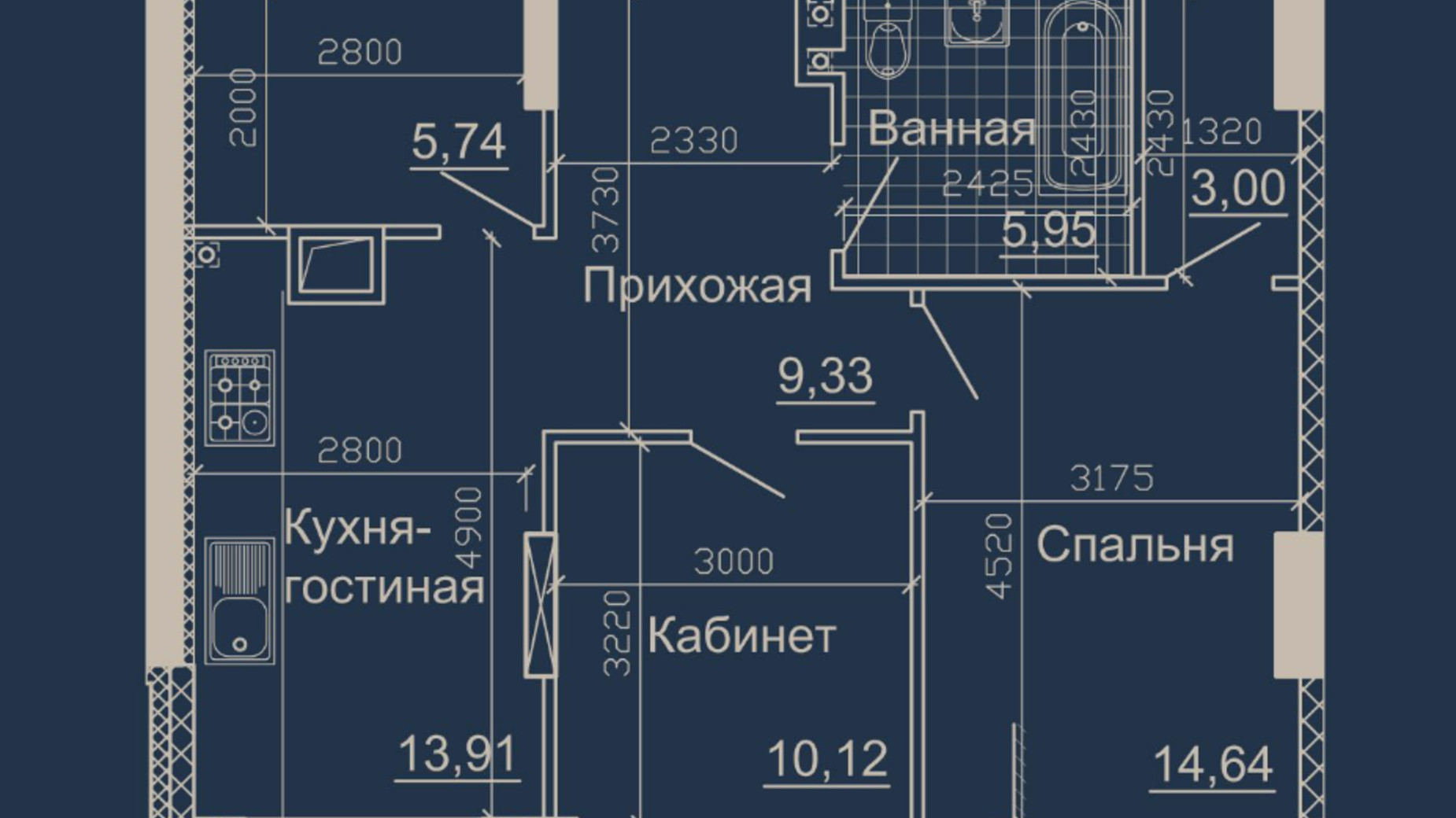 Планировка 2-комнатной квартиры в ЖК Небо 66.75 м², фото 524304