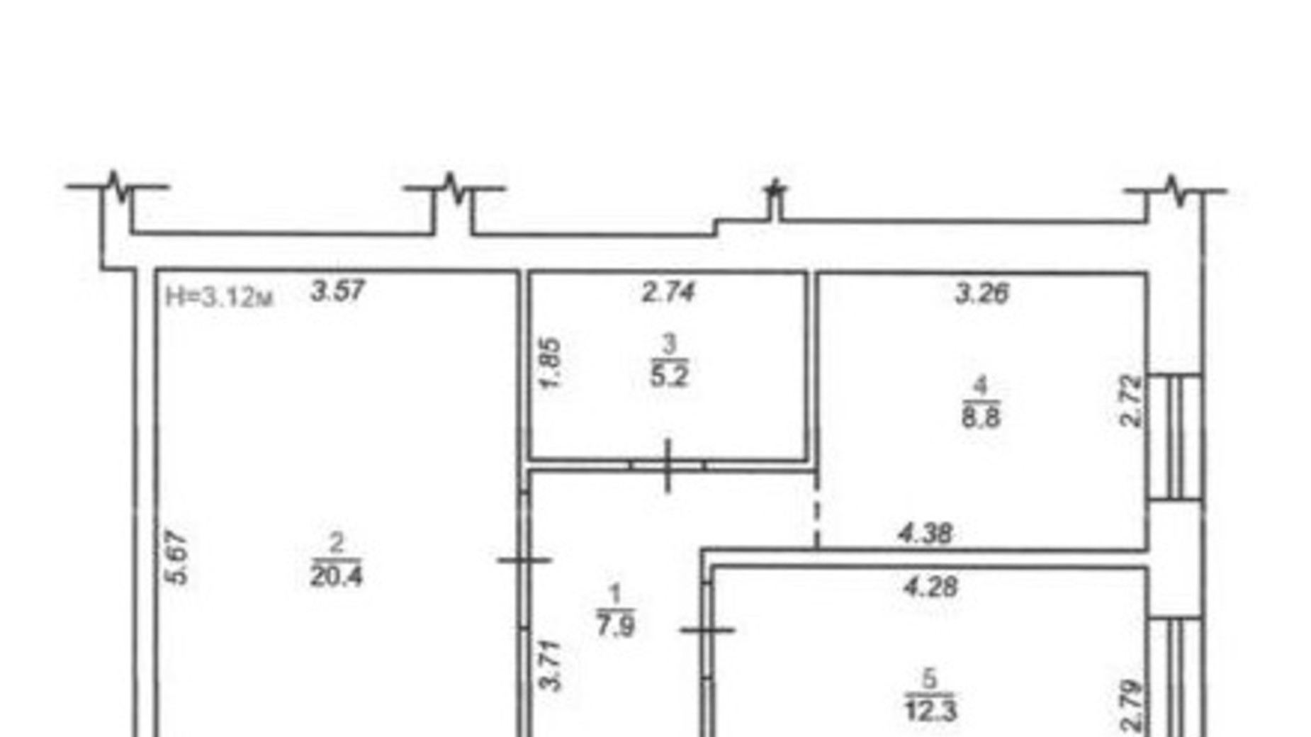 Планування 3-кімнатної квартири в ЖК Мюнхен 54.6 м², фото 524715