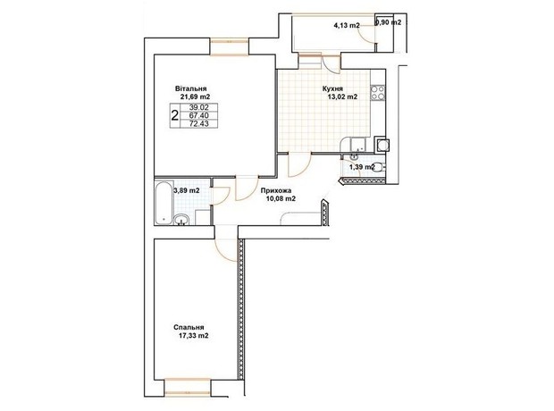 ЖК Богуслава: планування 2-кімнатної квартири 71.5 м²